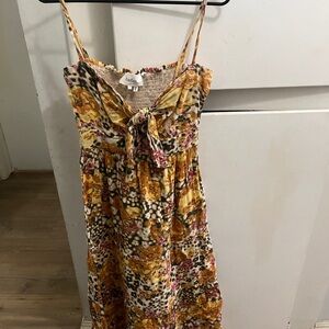 ba&sh Yellow Multi Floral Tie-Front Smocked Midi Dress